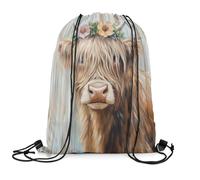 Sac À Dos À Cordon Vache des Highlands Mignonne, Animaux De La Ferme De Dessin Animé Étanche Sac À Dos avec Cordon De Serrage Pliable Sacs À Cordon De Serrage pour École Fußball Yoga 39X46Cm