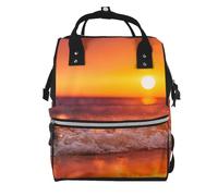 Sac à dos à langer avec imprimé bateau à voile blanc au coucher du soleil sacs à langer pour maman papa, sac à dos à couches imperméable multifonctionnel sac de voyage, Coucher de soleil avec vagues