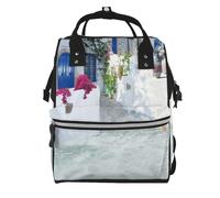 Sac à dos à langer imprimé marbre blanc bleu pour maman papa, sac à dos à couches imperméable multifonctionnel sac de voyage, Blanc romantique mer Égée, One Size, Sac à dos tyrolien
