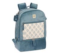 Sac À Dos À Langer Velours Feuilles 43 Cm Bleu / Ecru TU