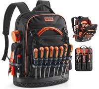 Sac à dos à outils VEVOR, 64 poches, organisateur de rangement d'outils, Backpack avec compartiment pour ordinateur portable & fond moulé, sac à dos de chantier pour électriciens, réparateurs & chauff