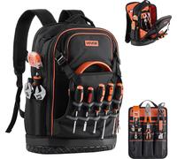 Sac à dos à outils VEVOR, 65 poches, organisateur de rangement d'outils, Backpack avec compartiment pour ordinateur portable & fond moulé, sac à dos de chantier pour électriciens, réparateurs & chauff