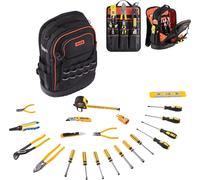 Sac à dos à outils VEVOR avec 65 poches, Backpack y compris un set d'outils de 21 pièces, sac à outils avec compartiment pour ordinateur portable, pour électriciens, techniciens de réparation et techn