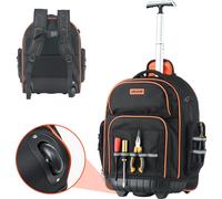VEVOR Sac à Dos à Roulettes à Outils Robuste avec 45 Poches Poignée Télescopique