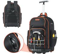 Sac à dos à outils VEVOR avec roulettes, capacité de charge 50 kg, 72 poches, sac à outils, poignée télescopique réglable & base stable, organisateur de sac à dos de travail pour le bâtiment & la méca