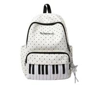 Sac à dos à pois Sac à dos pour piano Mignon Y2K Coquette Musique Sac à dos | Nylon léger pour tablette A4 e piano, breloque étoile de poche pour filles, adolescentes, voyage scolaire(White)