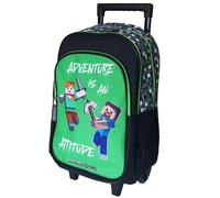 Sac À Dos À Roulettes Garçon Minecraft Aventure 45 Cm - Trolley Scolaire À 2 Compartiments Blanc / Noir / Vert TU