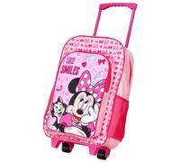 Sac à dos à roulettes Minnie Mouse Deluxe pour enfants avec poches latérales en maille, rose, 46cm x 28.5cm x 17cm, Sac à dos trolley avec bretelles réglables et roulettes.