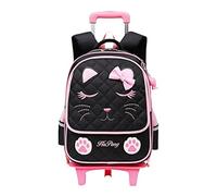Sac à dos à roulettes pour filles - Sac à dos à roulettes avec motif tête de chat - Bagages de voyage, 2 roues Noir, Rolling Backpack, Sac à dos à roulettes Only