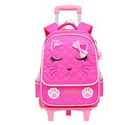 Sac à dos à roulettes pour filles - Sac à dos à roulettes avec motif tête de chat - Bagages de voyage, 6 roues rose rouge, Rolling Backpack, Sac à dos à roulettes Only