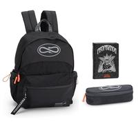 Sac à dos américain Propaganda noir pour école moyenne ou supérieure + trousse ovale zip + agenda 2025/2026 + 7 stylos et porte-clé sifflet
