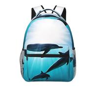 Sac à dos amusant avec imprimé dauphin qui vous regarde, sac d'école avec bandoulière réglable, sac à dos décontracté pour ordinateur portable, Noir , Taille unique