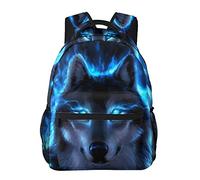Sac à dos amusant et léger Blue Fire Flame Wolf Black pour adolescents collège, sac à dos de voyage antivol pour ordinateur portable avec plusieurs poches pour randonnée pique-nique camping