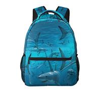 Sac à Dos Amusant et Léger Groupe de Requins Sous-Marins Bleu de Mer pour Ados Collège, Lycée, Sac à Dos de Voyage Antivol pour Ordinateur Portable avec Multi-Poches pour Randonnée Pique-Nique Campin