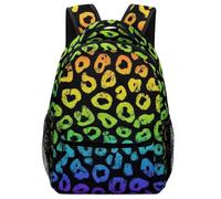 Sac À Dos Animal Neon Rainbow Colorful Cheetah Leopard Print Black Daypack Léger Backpack Tendance Bookbag pour Voyage Camping Cadeau Rentrée