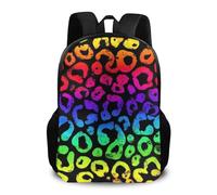 Sac À Dos Animal Neon Rainbow Colorful Cheetah Leopard Print Black Daypack Tendance Backpack Ordinateur Portable Cartable pour Randonnée Voyage Cadeau Rentrée
