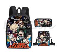 Sac à dos Anime Boku No Hero Academia Mochila etudiants Sacs d'ecole Sac à dos à fermeture éclair My Hero Academia Sacs à dos pour garcons filles 3 ensembles Noir