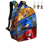 Sac à dos Anime Hedgehogs Knuckles Tail Shadow avec porte-clés Sac à dos de voyage 43,2 cm Impression 3D Sac à dos pour ordinateur portable