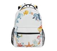 Sac à dos aquarelle avec cercles d'animaux marins pour garçons et filles, grands sacs à dos pour école primaire, sac à bandoulière