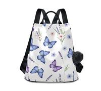 Sac à dos aquarelle bleu violet papillons pour voyage et usage quotidien, fermeture éclair antivol dans le dos, plusieurs poches, faux
