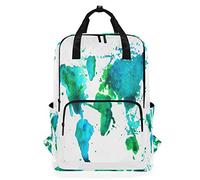 Sac à dos aquarelle Carte du monde étanche Sac à dos d'école Sac à dos de gym Sac à dos pour ordinateur portable en plein air Vert Blanc Bleu