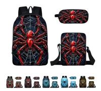 Sac À Dos Araignée 3D Ergonomique - Lot De 3 Cartable Ecole Garcon Primaire Secondaire Avec Trousse À Crayons Et Boîte À Déjeuner Sac A Dos Scolaire Imprimé 3D Dessin Animé Pour Garçons Filles College