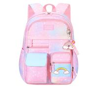 Sac à dos arc-en- - Sac d'école coloré, design léger et résistant à l'eau | Bretelles pour adolescentes, voyages quotidiens et études d'apprentissage pour un rangement important, 1 rose