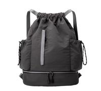 Sac à dos avec cordon de serrage, 46 x 34 x 15 cm, sac à dos de voyage imperméable, grande capacité et design léger, idéal pour le basket-ball, le football, noir/gris/kaki, gris, Refer to description