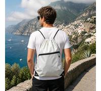 Sac à dos avec cordon de serrage et poche avant avec fermeture éclair, gris | Sac à cordon avec compartiment avant zippé, trou pour écouteurs et base renforcée pour une utilisation sportive
