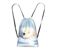 Sac à dos avec cordon de serrage imprimé vert foncé, sac de plage réutilisable, sac de sport et sac à dos de voyage, L'ours polaire dort, One Size