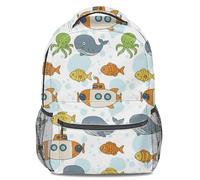 Sac à dos avec imprimé dessin animé sous-marin pour enfants, sac d'école amusant, motif vie marine, léger, durable, style unisexe, Print 2, 44