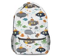 Sac à dos avec imprimé dessin animé sous-marin pour enfants, sac d'école amusant, motif vie marine, léger, durable, style unisexe, Impression 1., 44