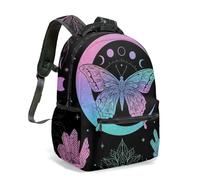 Sac à dos avec imprimé papillon et croissant de lune - 40,6 cm - Dégradé - Étoiles cosmiques - Cristaux - Mystique - Floral - Ciel nocturne, 01, L, Décontracté