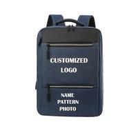 Sac À Dos avec Logo Personnalisé pour Hommes, Sac De Voyage d'affaires pour Ordinateur Portable Sac D'ordinateur Sac D'école pour Étudiant, Cadeau d'entreprise Impression Nom Photo Blue,15 inches