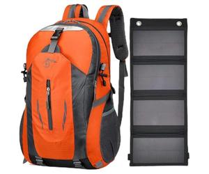 Sac à dos avec panneau solaire 20 W USB 5 V Sac à dos de randonnée étanche 40 litres pour randonnée, cyclisme, moto, voyage unisexe adulte, Orange, normal