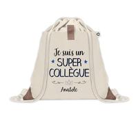 Sac à dos avec pochette Anatole Super Collègue | Sac de Sport et Gym avec cordelettes en Toile | Idée Cadeau Collègue Noël Anniversaire | Sac Doudou