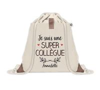 Sac à dos avec pochette Annabelle Super Collègue | Sac de Sport et Gym avec cordelettes en Toile | Idée Cadeau Collègue Noël Anniversaire | Sac Doudou