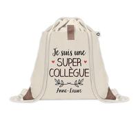 Sac à dos avec pochette Anne-Laure Super Collègue | Sac de Sport et Gym avec cordelettes en Toile | Idée Cadeau Collègue Noël Anniversaire | Sac Doudou