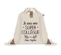 Sac à dos avec pochette Anne-Sophie Super Collègue | Sac de Sport et Gym avec cordelettes en Toile | Idée Cadeau Collègue Noël Anniversaire | Sac Doudou