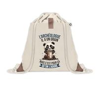 Sac à dos avec pochette Archéologue Panda Grain | Sac de Sport et Gym avec cordelettes en Toile | Idée Cadeau Collègue Noël Anniversaire | Sac Doudou