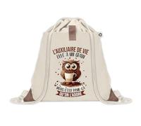 Sac à dos avec pochette Auxiliaire de Vie Chouette Grain | Sac de Sport et Gym avec cordelettes en Toile | Idée Cadeau Collègue Noël Anniversaire | Sac Doudou