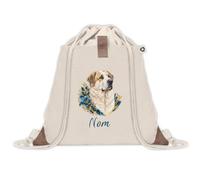Sac à Dos avec Pochette Avant Beige Berger d'Asie Centrale : Aquarelle florale | Sac de Sport 220 g/m² avec 50% de Coton Recyclé Poche Velcro 8 L | Gym Piscine École Propriétaire Chien