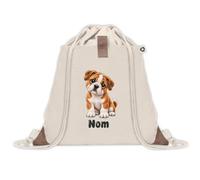 Sac à Dos avec Pochette Avant Beige Bouledogue Continental | Sac de Sport 220 g/m² avec 50% de Coton Recyclé Poche à Scratch 8 L | Gym Piscine École Propriétaire Chien