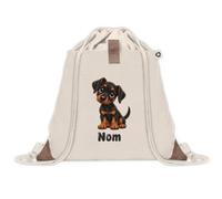 Sac à Dos avec Pochette Avant Beige Dobermann | Sac de Sport 220 g/m² avec 50% de Coton Recyclé Poche Velcro 8 L | Gym Piscine École Propriétaire Chien