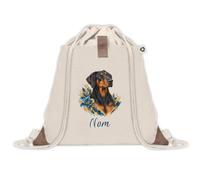Sac à Dos avec Pochette Avant Beige Dobermann | Sac de Sport 220 g/m² avec 50% de Coton Recyclé Poche Velcro 8 L | Gym Piscine École Propriétaire Chien