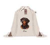 Sac à Dos avec Pochette Avant Beige Dobermann | Sac de Sport 220 g/m² avec 50% de Coton Recyclé Poche Velcro 8 L | Gym Piscine École Propriétaire Chien