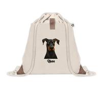 Sac à Dos avec Pochette Avant Beige Dobermann | Sac de Sport 220 g/m² avec 50% de Coton Recyclé Poche Velcro 8 L | Gym Piscine École Propriétaire Chien