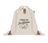 Sac à Dos avec Pochette Avant Beige J’peux pas j’ai Équitation | Sac de Sport 220 g/m² avec 50% de Coton Recyclé Poche Velcro 8 L | Gym Piscine École Cavalier Cavalière