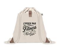 Sac à Dos avec Pochette Avant Beige J’peux pas j’ai Fitness | Sac de Sport 220 g/m² avec 50% de Coton Recyclé Poche Velcro 8 L | Gym Piscine École