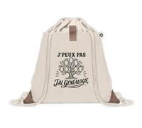 Sac à Dos avec Pochette Avant Beige J’peux pas j’ai Généalogie | Sac de Sport 220 g/m² avec 50% de Coton Recyclé Poche Velcro 8 L | Gym Piscine École Généalogiste